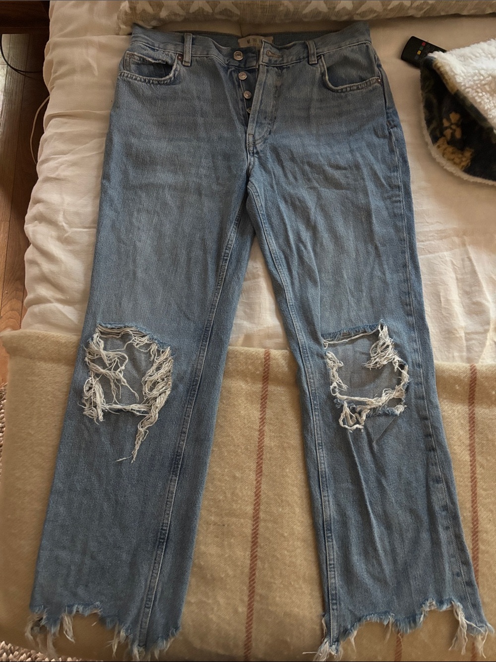 We The Free Light Blue Distressed Straight-Leg Jeans